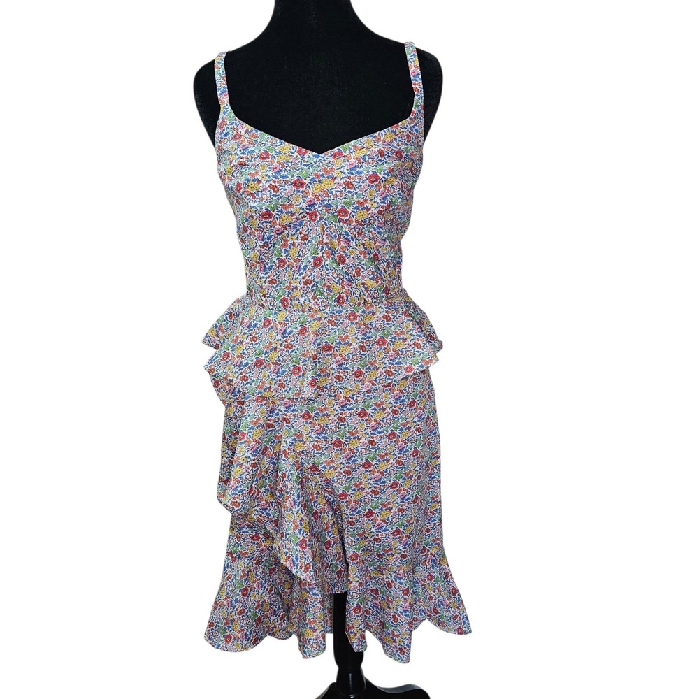 J Crew Liberty Fabric Floral Midi Dress Womens Size 2 Ruffle Peplum Summer